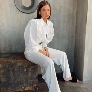 NWT DANIELLE BERNSTEIN X MACY’S White Puff Sleeve Bodysuit Size Medium